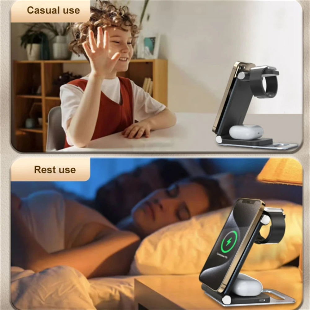 3-in-1 Foldable MagSafe Charging Stand – iPhone, Watch, AirPods