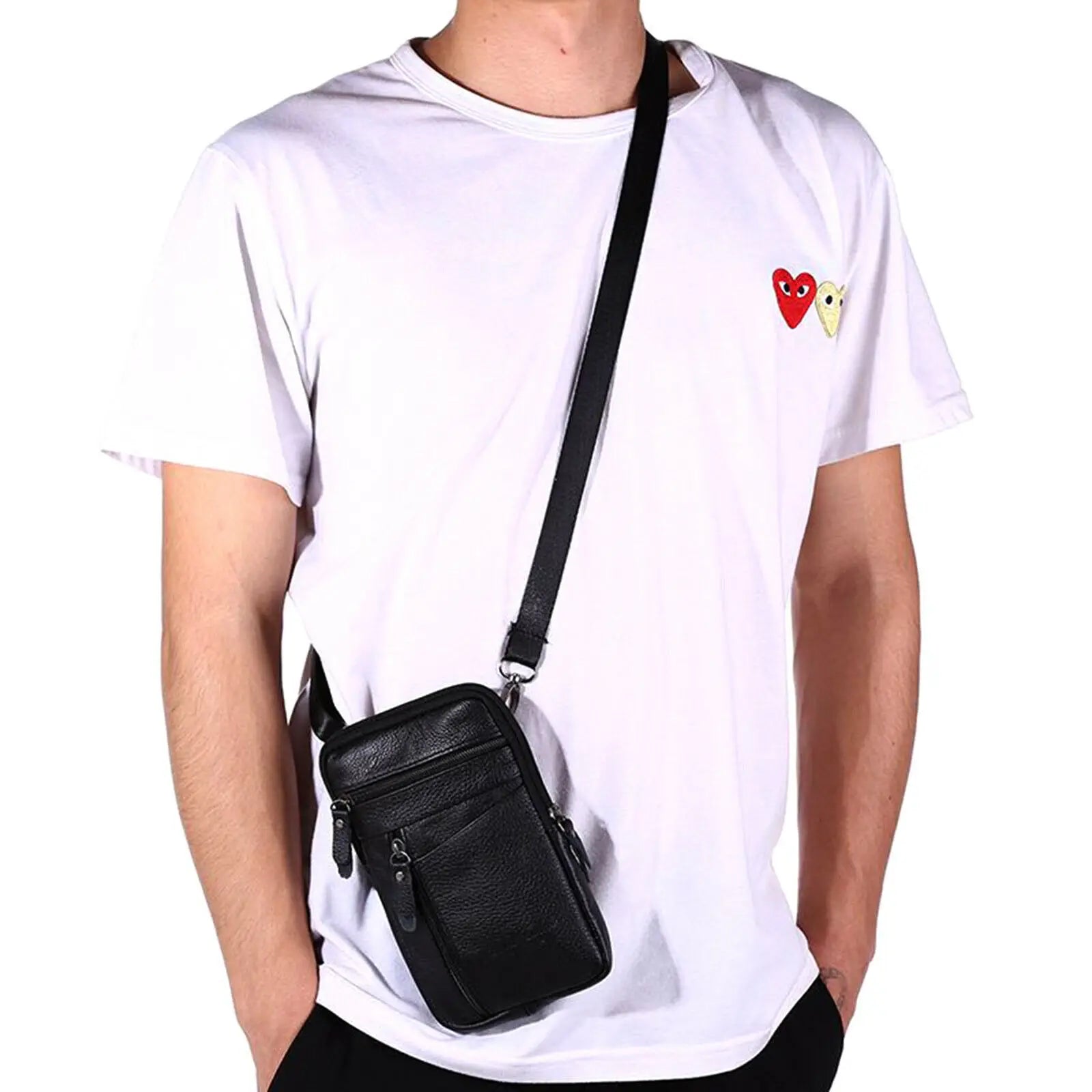 Men’s PU Leather Shoulder Bag – Slim Messenger Clutch for Travel & Work