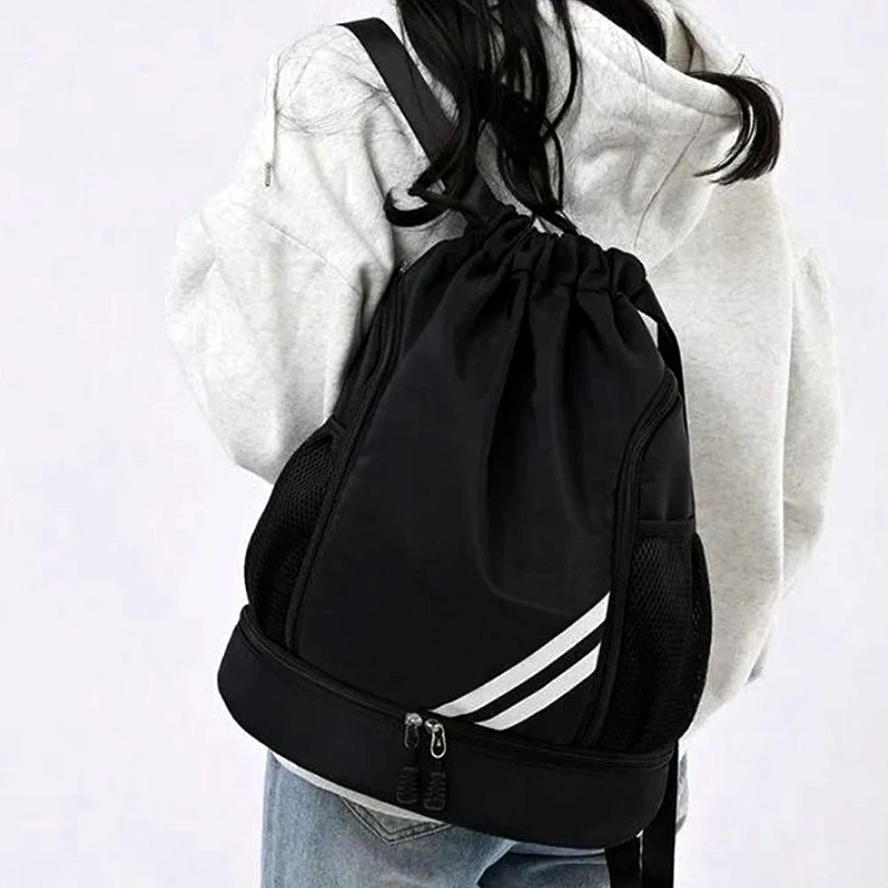 1PCS Sports Drawstring Backpack,Waterproof Drawstring Sports Bag Soccer Bag Swim Gym Bag for Men Women with Ball Shoes Compartme