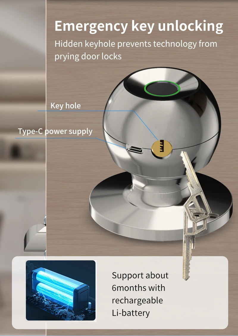 Smart Fingerprint Door Knob Lock