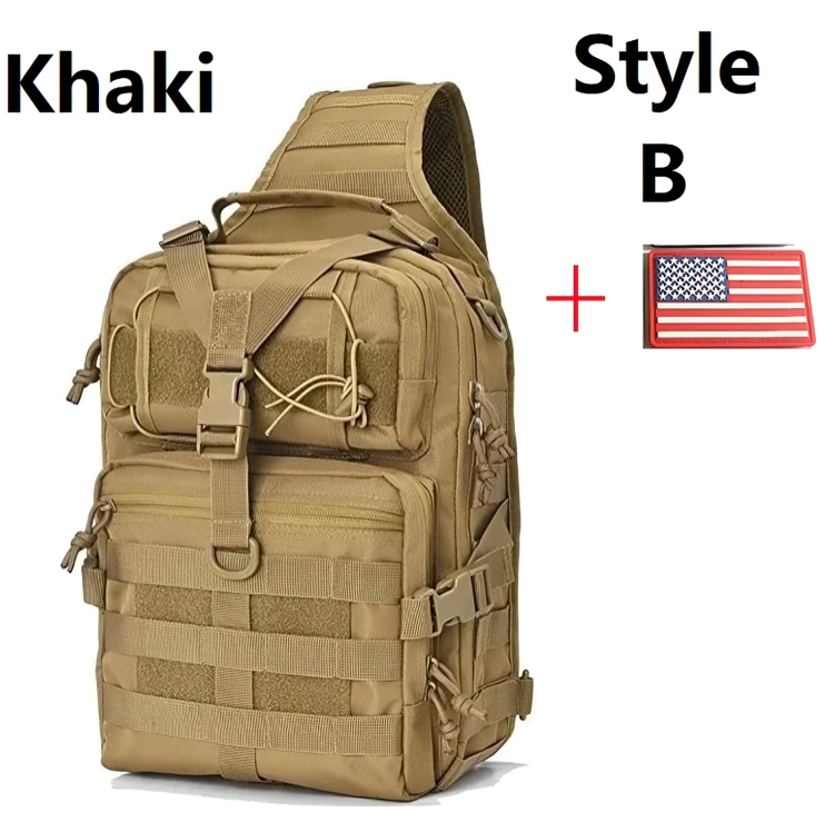 Tactical EDC Sling Bag Pack, Military Rover Shoulder Molle Backpack, with USA Flag Patch, Coyote