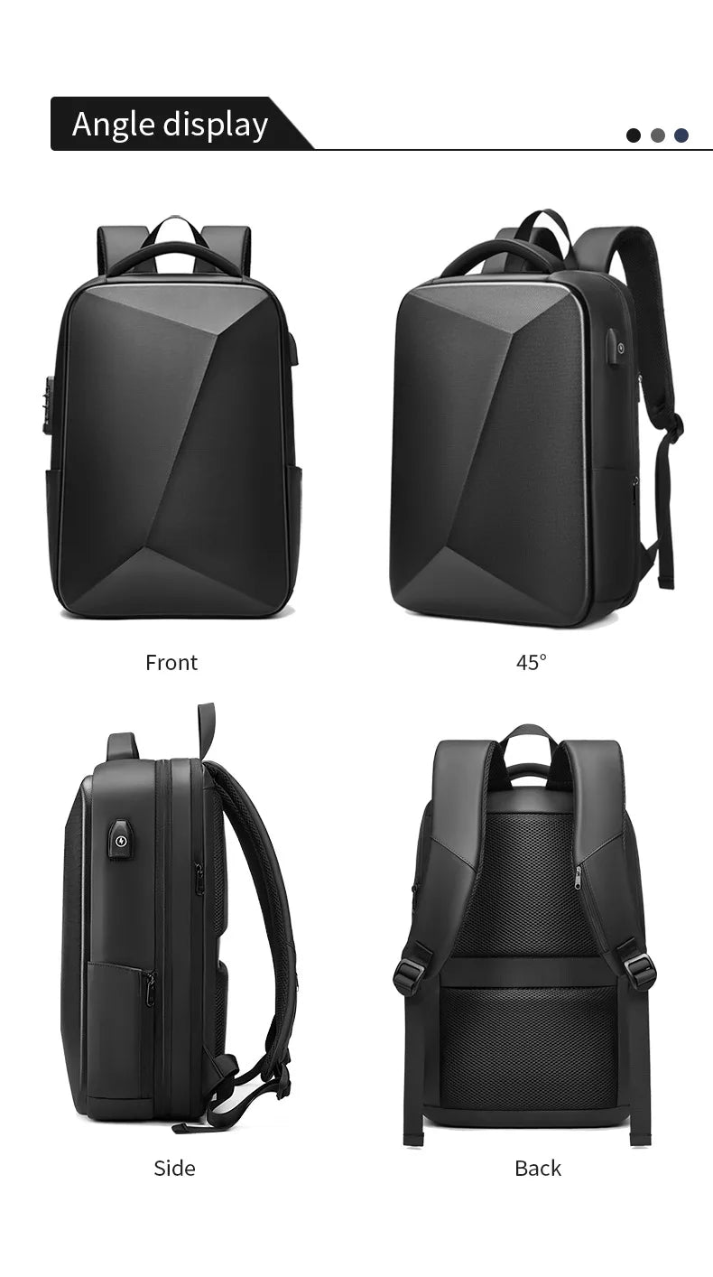 Men's 15.6 inch Laptop Backpack Expandable Travel Bag Waterproof Anti-theft Business Backpack USB Charging ABS Hard Shell Bag