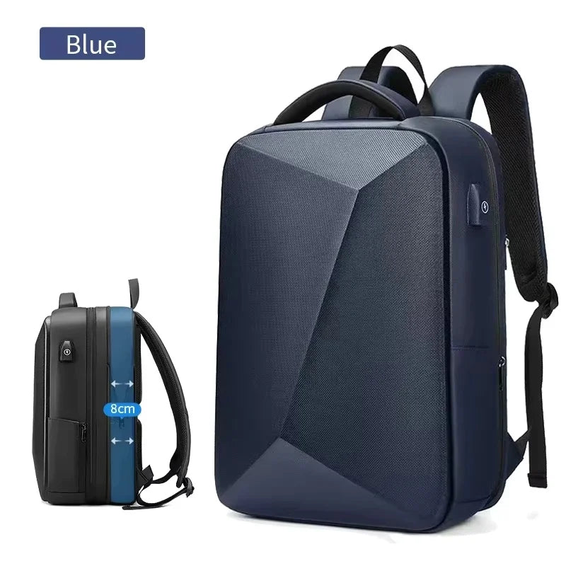 Men's 15.6 inch Laptop Backpack Expandable Travel Bag Waterproof Anti-theft Business Backpack USB Charging ABS Hard Shell Bag