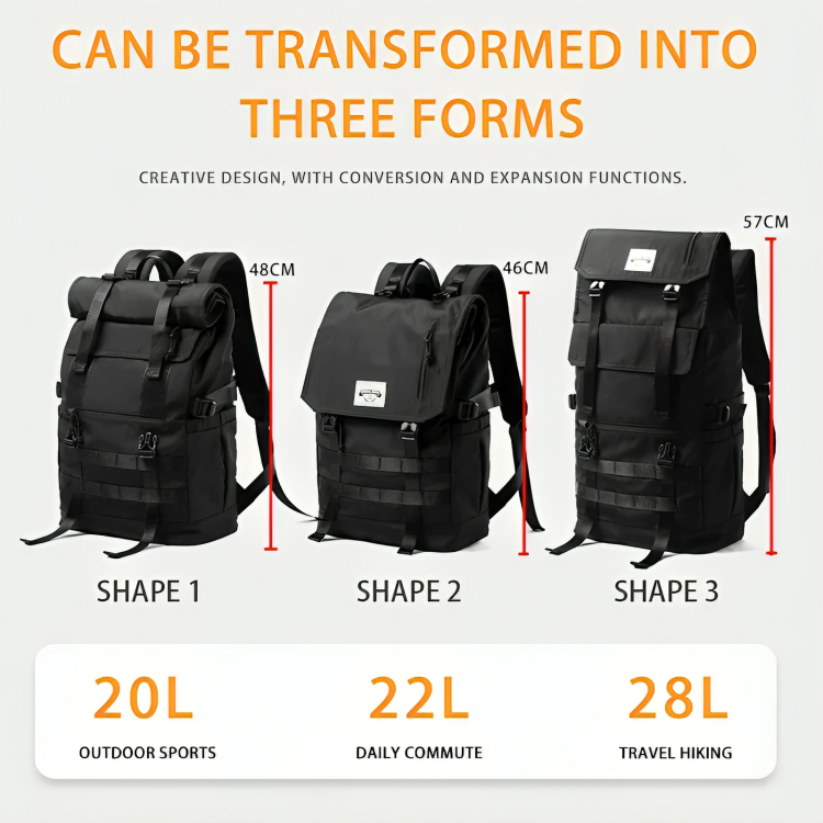 New 28L Convertible Shape Gym Backpack Unique Cool Men Back Pack For Teenagers Roll Top Clamshell Male Duffle Bag