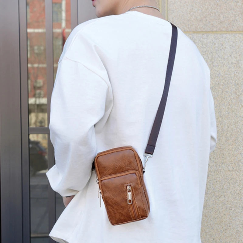 Men’s PU Leather Shoulder Messenger Bag – Slim Crossbody Chest Purse
