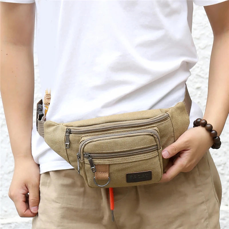 Front view of men's canvas waist pack