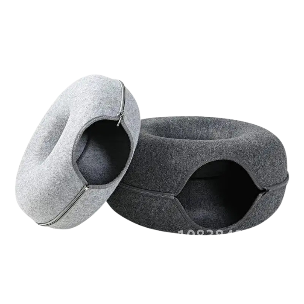 Donut Cat Bed & Interactive Tunnel - Pet Felt House and Kitten Training Toy