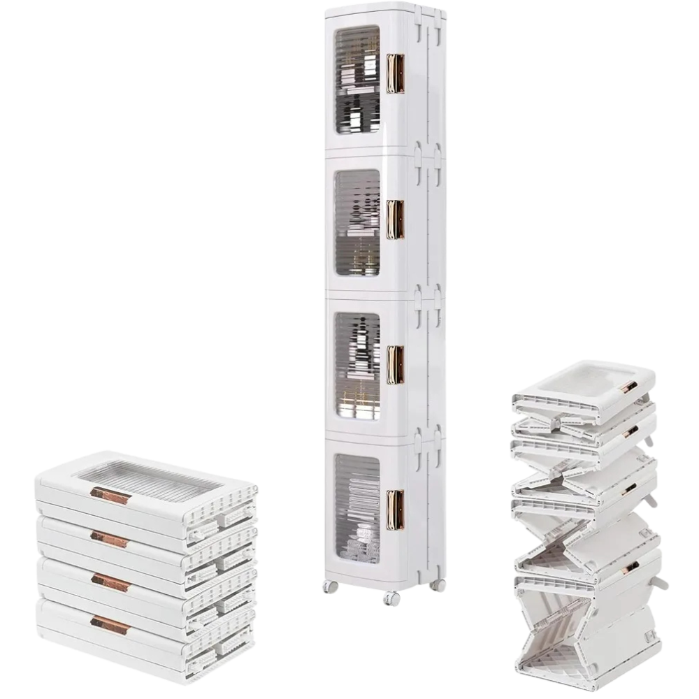 4-Tier Slim Storage Cabinet with Wheels - Adjustable Shelves