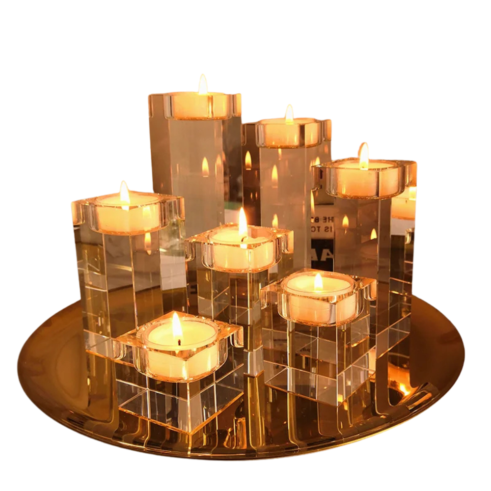 Crystal Glass Candle Holder Set