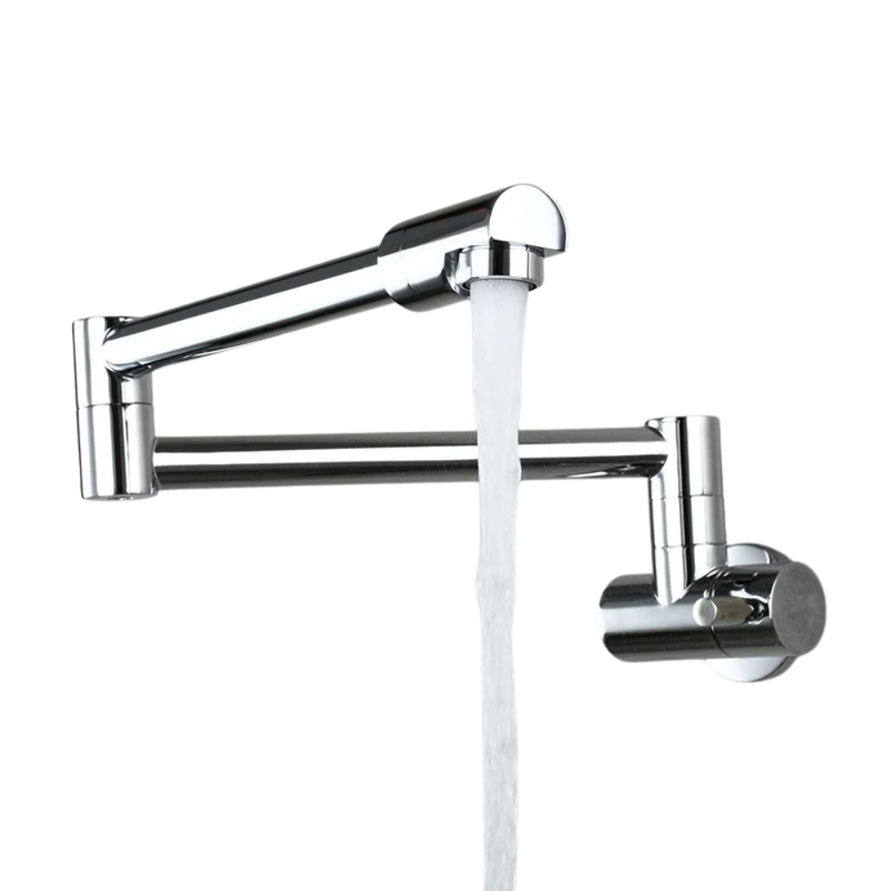 Brass Wall Mount Kitchen Faucet - Single Cold, Rotate & Fold