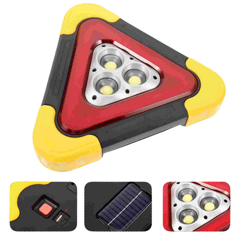 Roadside Emergency Warning Light with Solar-Powered Triangular Sign
