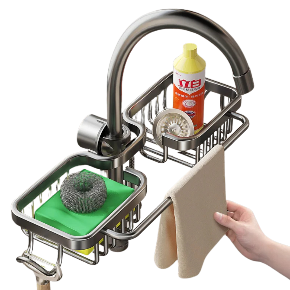 Rust-Proof Kitchen Faucet Drainer Rack & Soap Organizer
