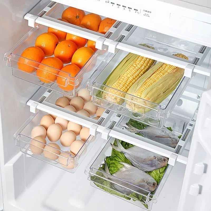 Pull-Out Refrigerator Storage Drawer – Food & Egg Organizer