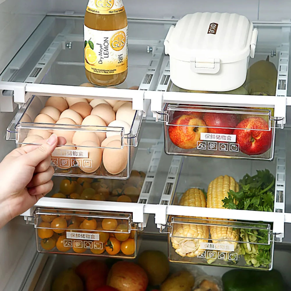 Pull-Out Refrigerator Storage Drawer – Food & Egg Organizer