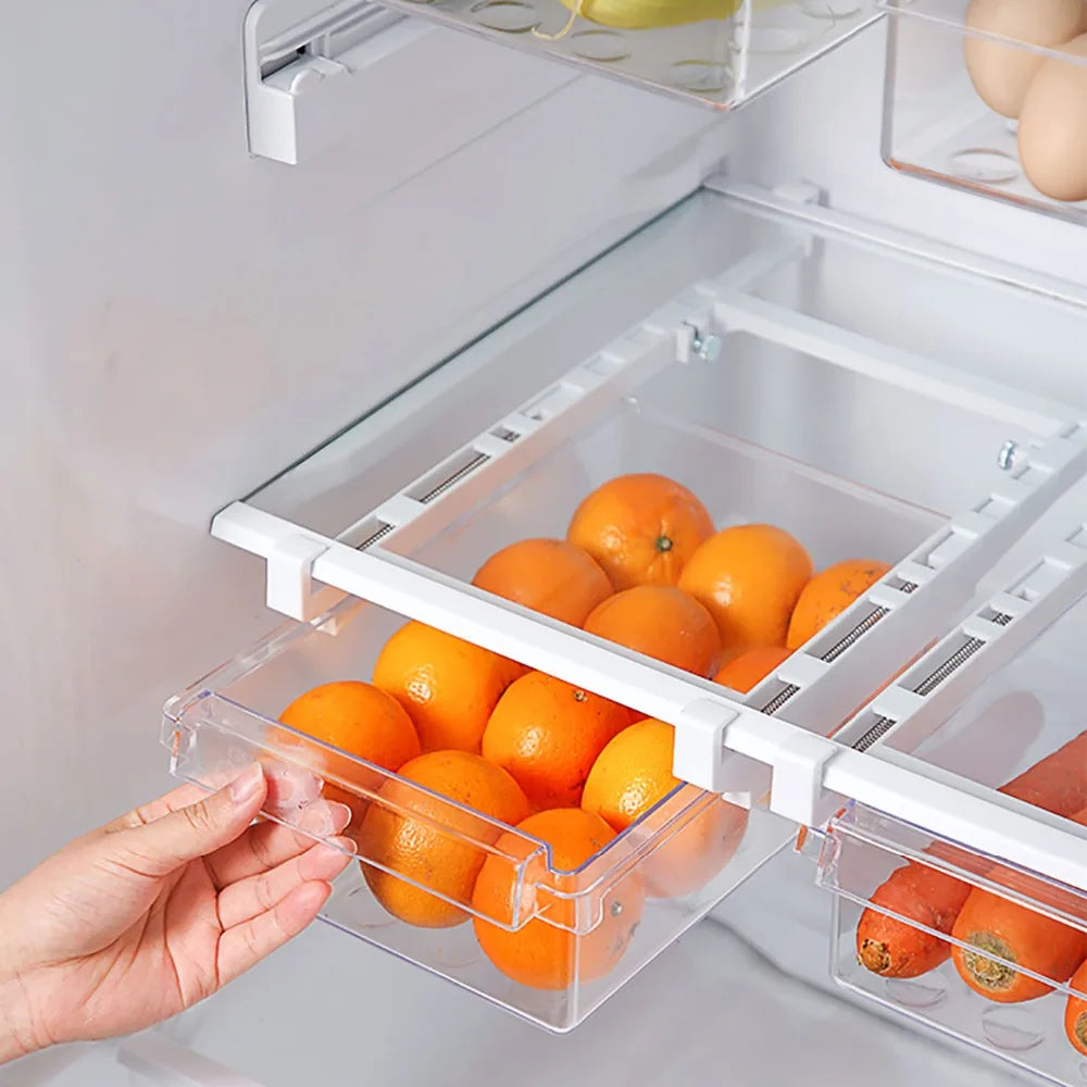 Pull-Out Refrigerator Storage Drawer – Food & Egg Organizer