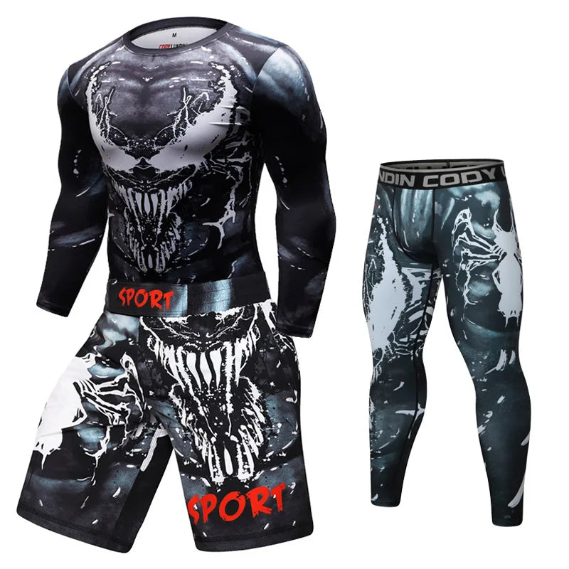 MMA BJJ Rashguard T Shirts+Pants Rash Guard Fitness Tracksuit Boxing Jerseys Muay Thai Compression Men  Kickboxing Sport Suit