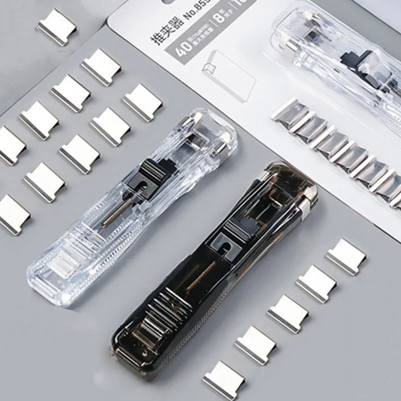 Creative Stapler Set - Transparent Push Clamp Stapler with Clipper for Office & School