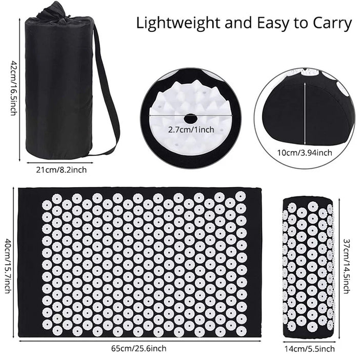 Acupressure Mat and Pillow Set – Sensi Massage Mat for Neck, Back, and Foot Relief