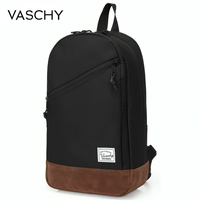 Leather Canvas Sling Bag,Vaschy Outdoor Cross-body Chest Bag for Cycling Hiking