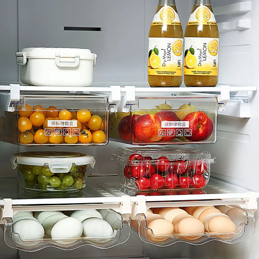 Pull-Out Refrigerator Storage Drawer – Food & Egg Organizer