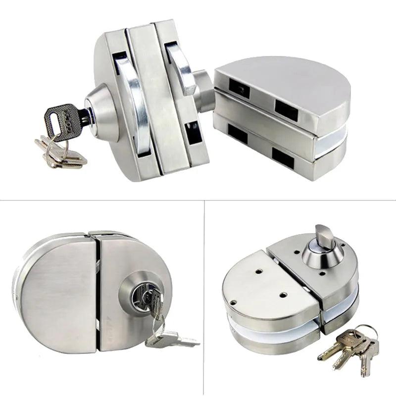 Sliding Central Glass Door Lock - 304 Stainless Steel, Bidirectional Unlock