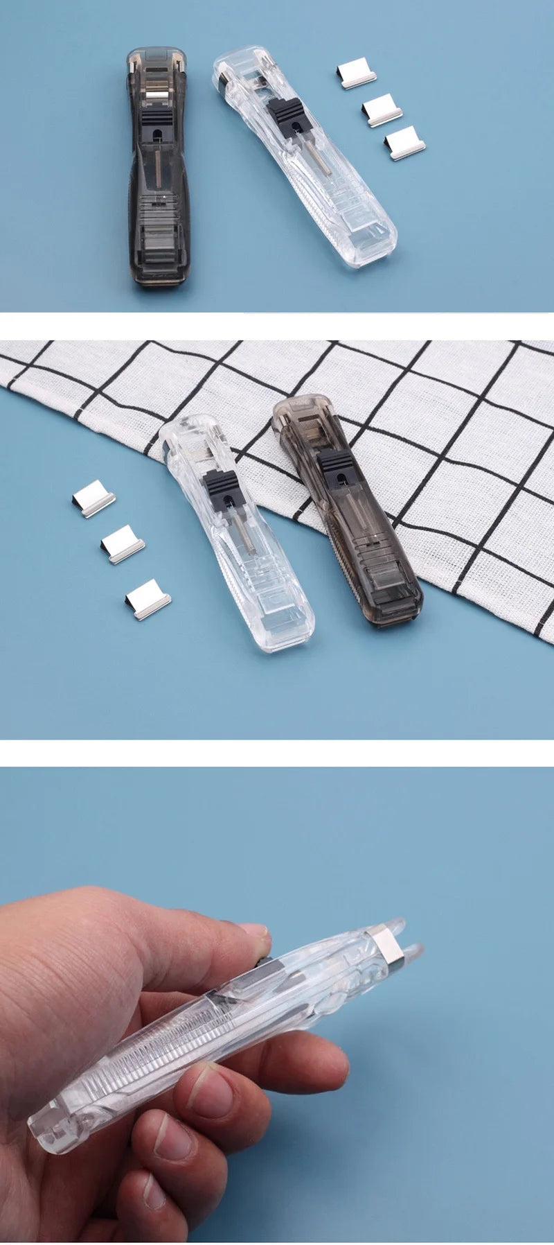 Creative Stapler Set - Transparent Push Clamp Stapler with Clipper for Office & School