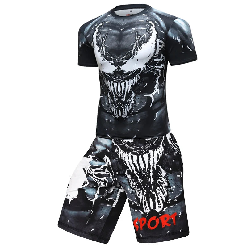 MMA BJJ Rashguard T Shirts+Pants Rash Guard Fitness Tracksuit Boxing Jerseys Muay Thai Compression Men  Kickboxing Sport Suit