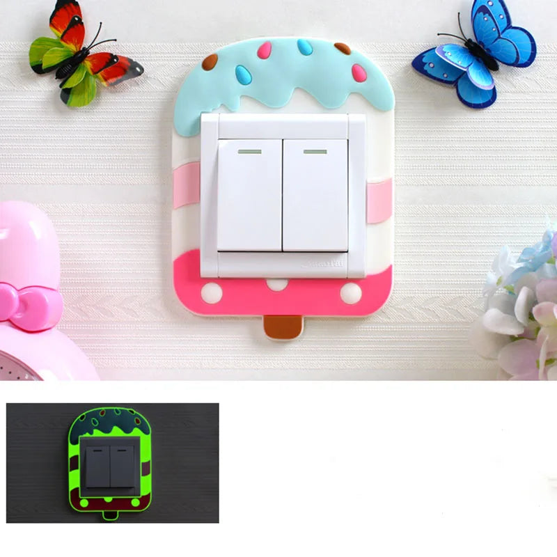Cute Cartoon 3D Ice Cream Switch Sticker - Luminous Silicone Protective Cover