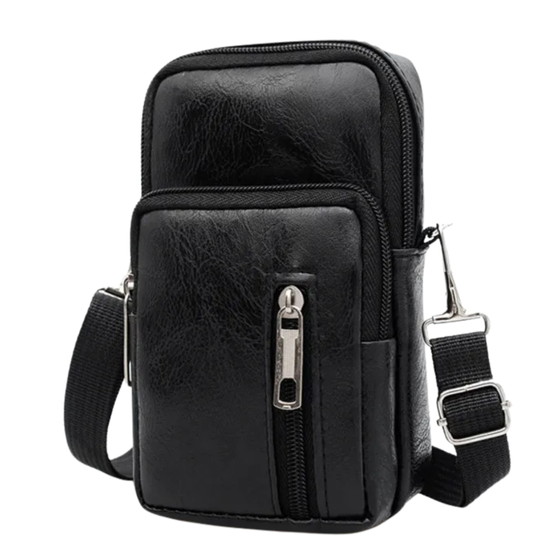 Men’s PU Leather Shoulder Messenger Bag – Slim Crossbody Chest Purse