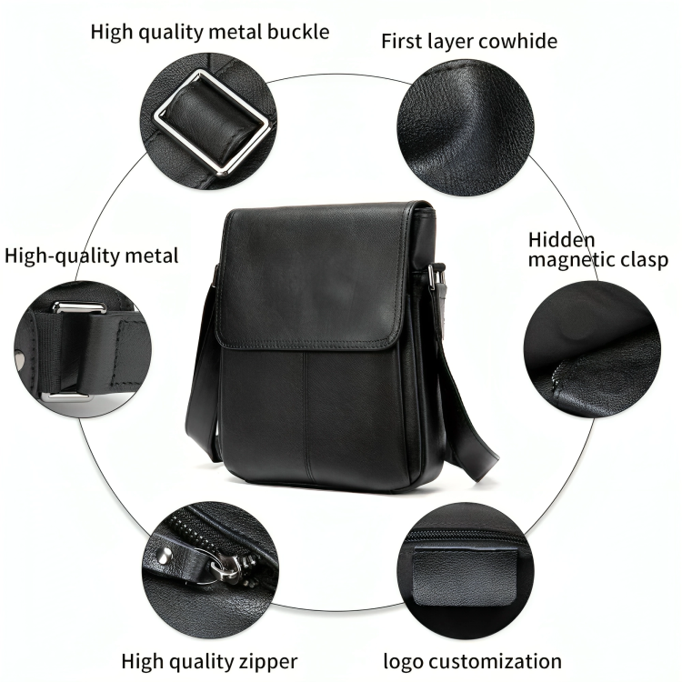 Men's Genuine Leather Shoulder Bag Messenger Crossbody Bag for Travel Work Business Leather Purse