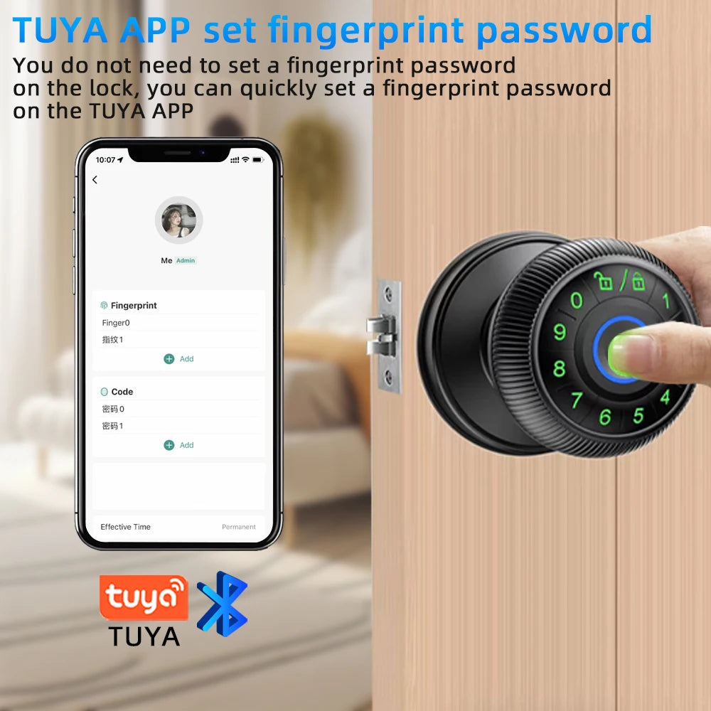 Smart Fingerprint Door Lock with Tuya App Control