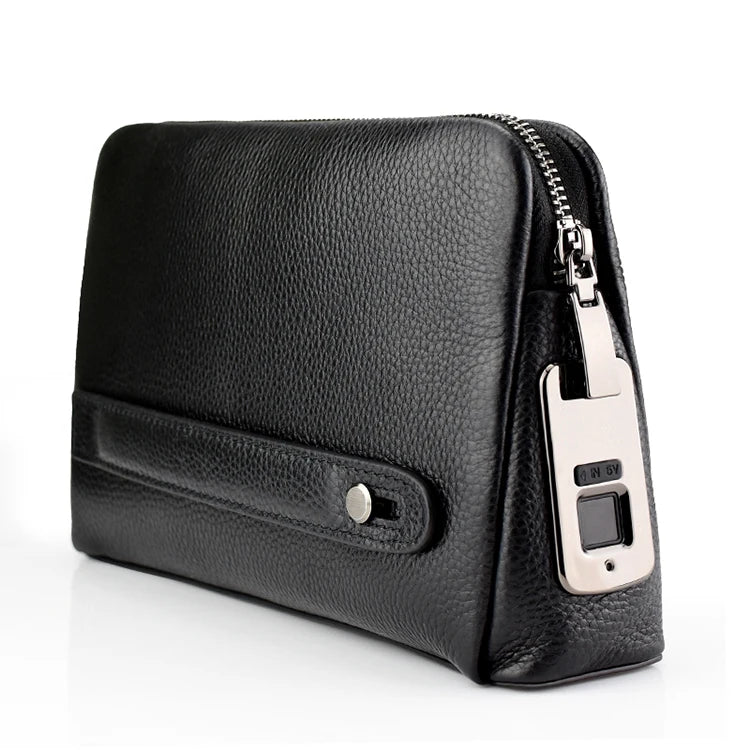 Men's Fingerprint Lock Leather Handbag - Anti-Theft Messenger Wallet