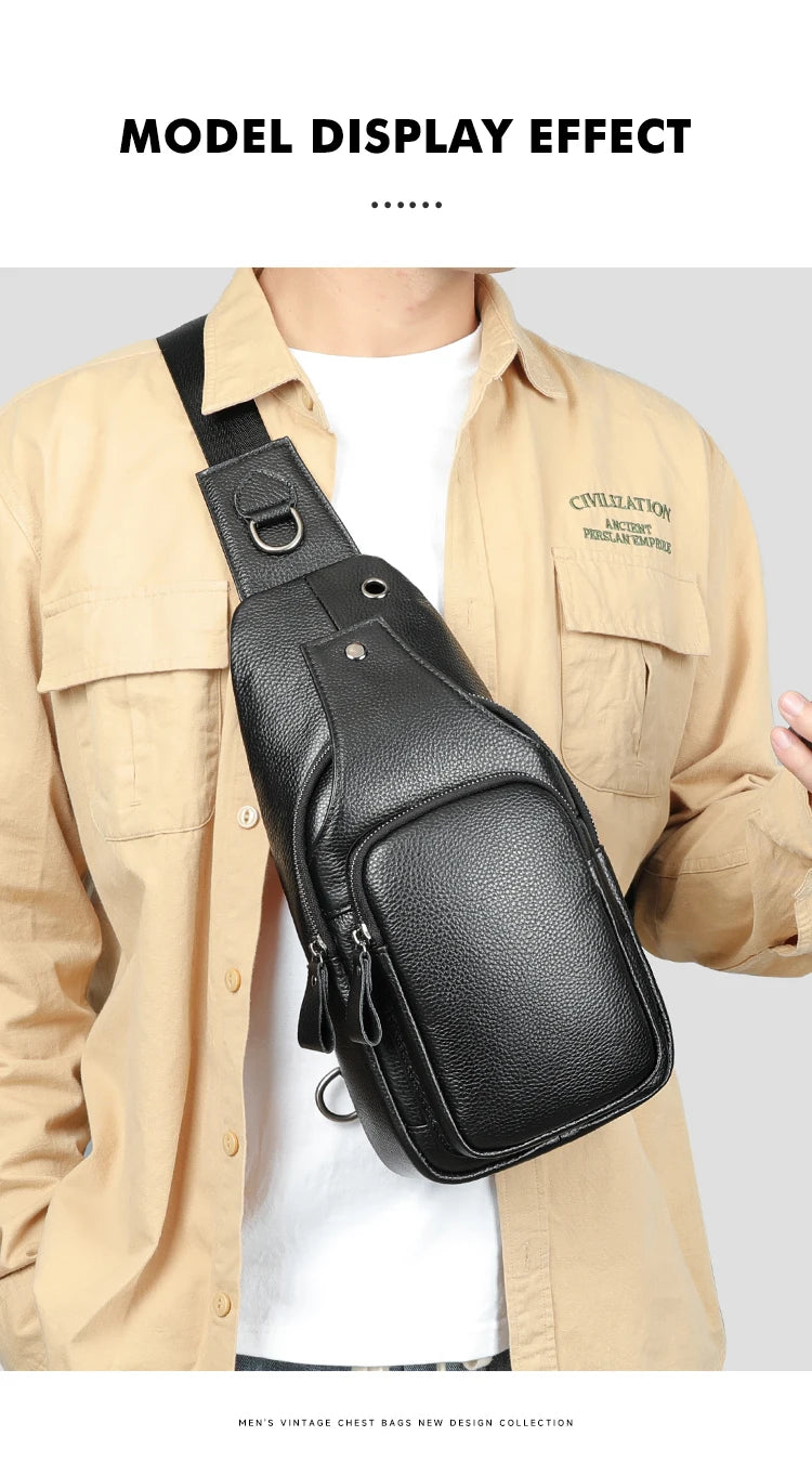 WESTAL Leather Chest Bag Men's Premium Layer Cowhide Chest Cross Bag Trend Shoulder Chest Bag