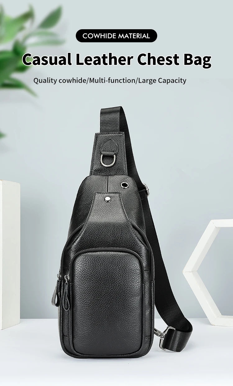 WESTAL Leather Chest Bag Men's Premium Layer Cowhide Chest Cross Bag Trend Shoulder Chest Bag