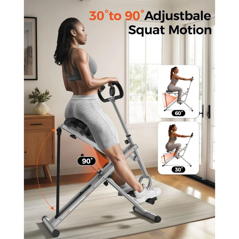 Pink Foldable Squat Machine with 330lbs Capacity & Adjustable Resistance Bands