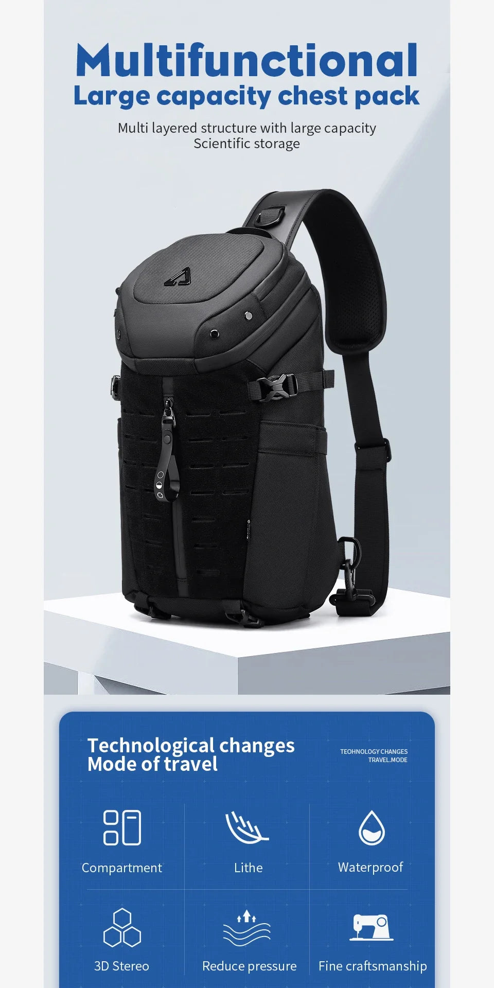 Mens Large Capacity Sports Waterproof Chest Bag Men Tactical Multifunctional Crossbody Bag Travel Shoulder Bags Рюкзаки Мужские