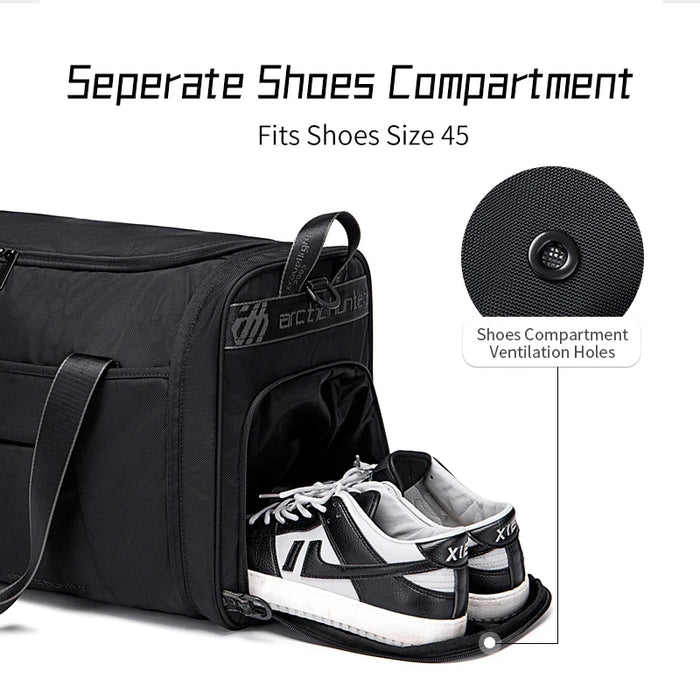 Quality Sports Suitcase Gym Sports Bag with Shoe Compartment, Travel Bag, for Men and Women, Black