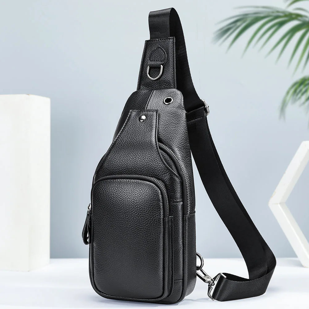 WESTAL Leather Chest Bag Men's Premium Layer Cowhide Chest Cross Bag Trend Shoulder Chest Bag