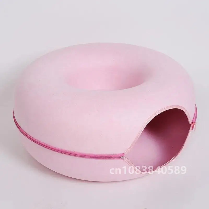 Donut Cat Bed & Interactive Tunnel - Pet Felt House and Kitten Training Toy