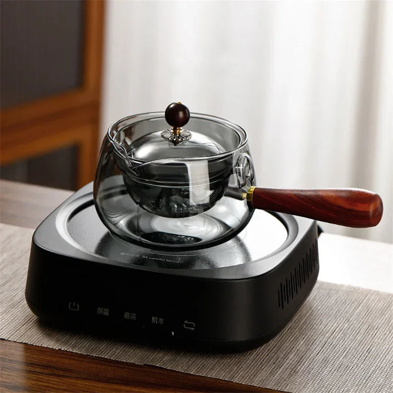 360° Rotary Glass Teapot with Wooden Handle – Heat-Resistant Tea Maker