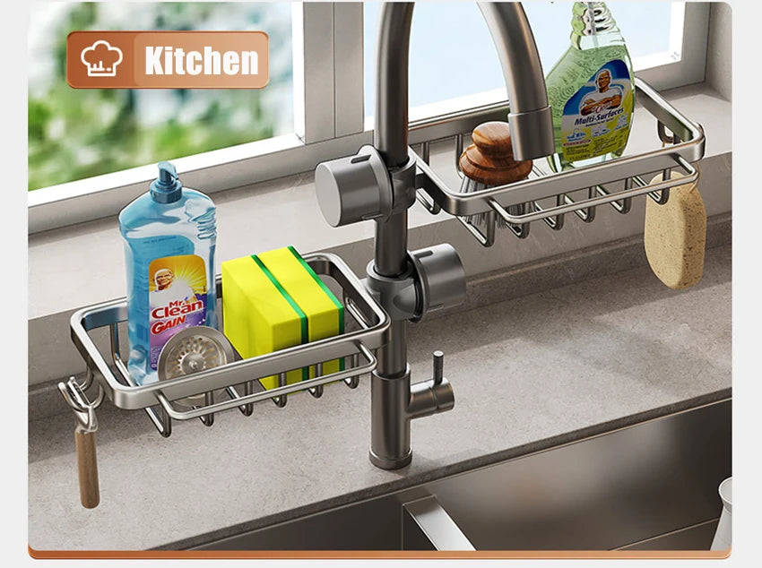 Rust-Proof Kitchen Faucet Drainer Rack & Soap Organizer