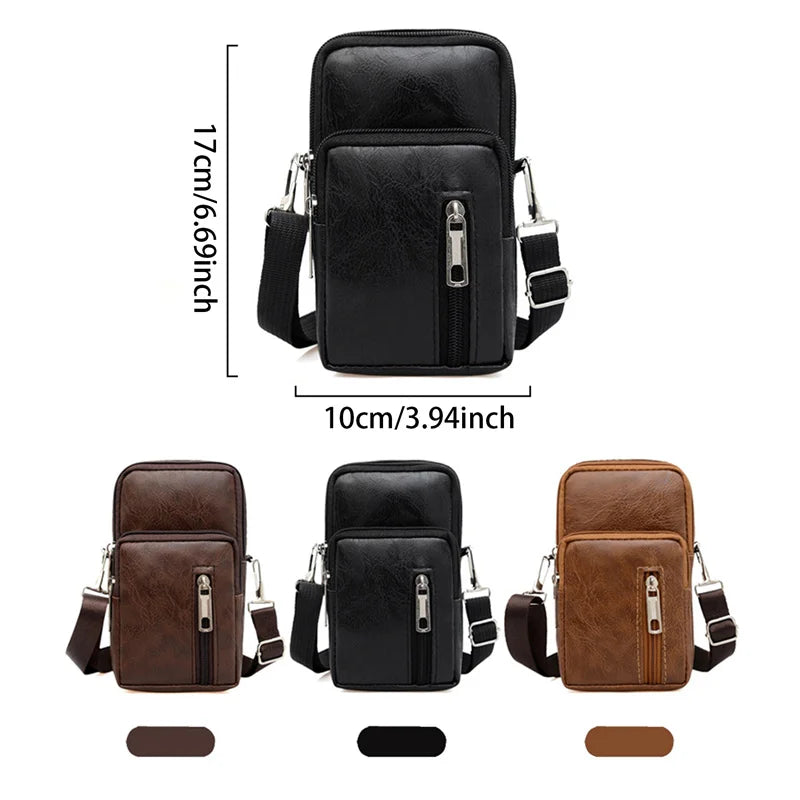 Men’s PU Leather Shoulder Messenger Bag – Slim Crossbody Chest Purse