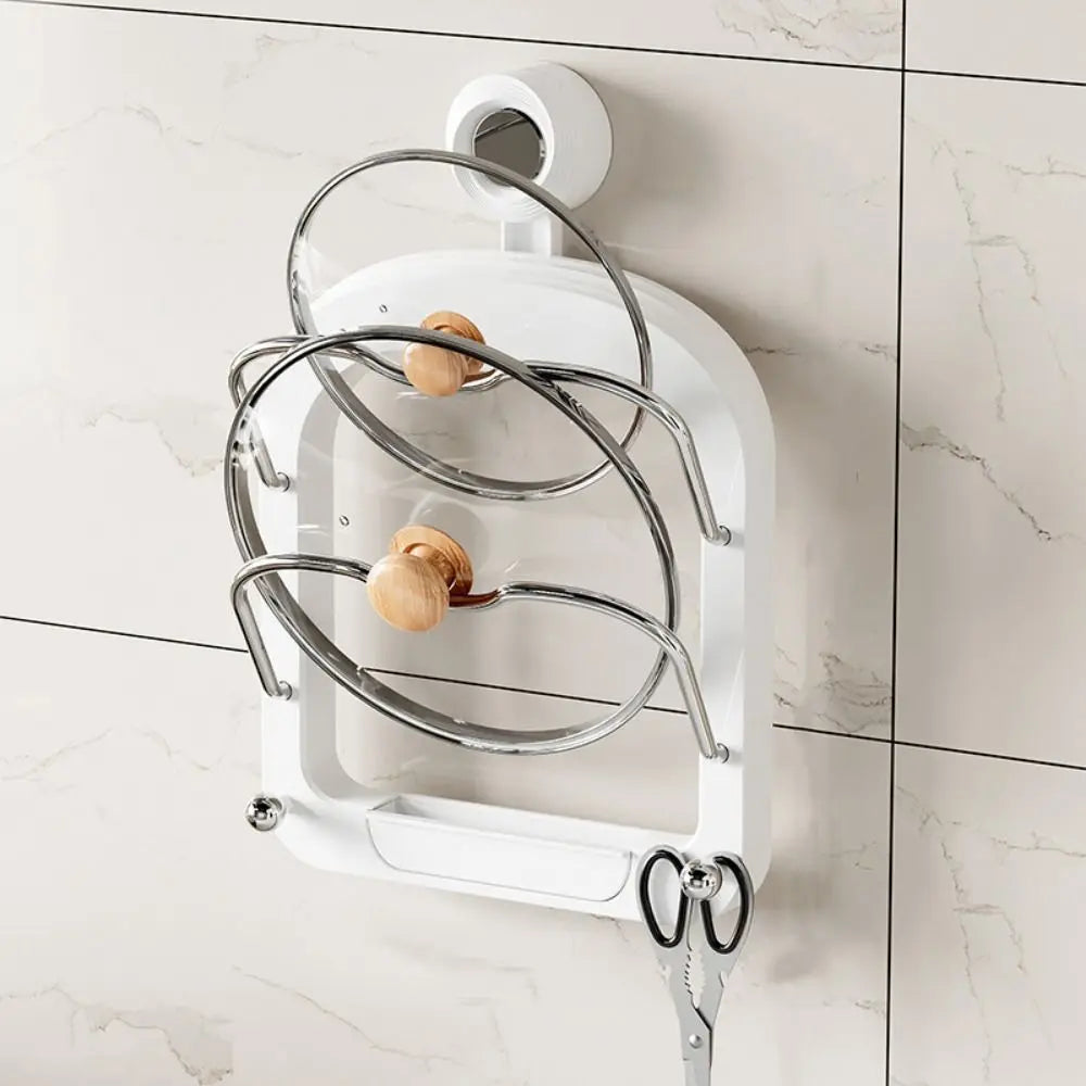 Plastic Suction Cup Pot Lid Rack - Wall Mounted Storage Holder