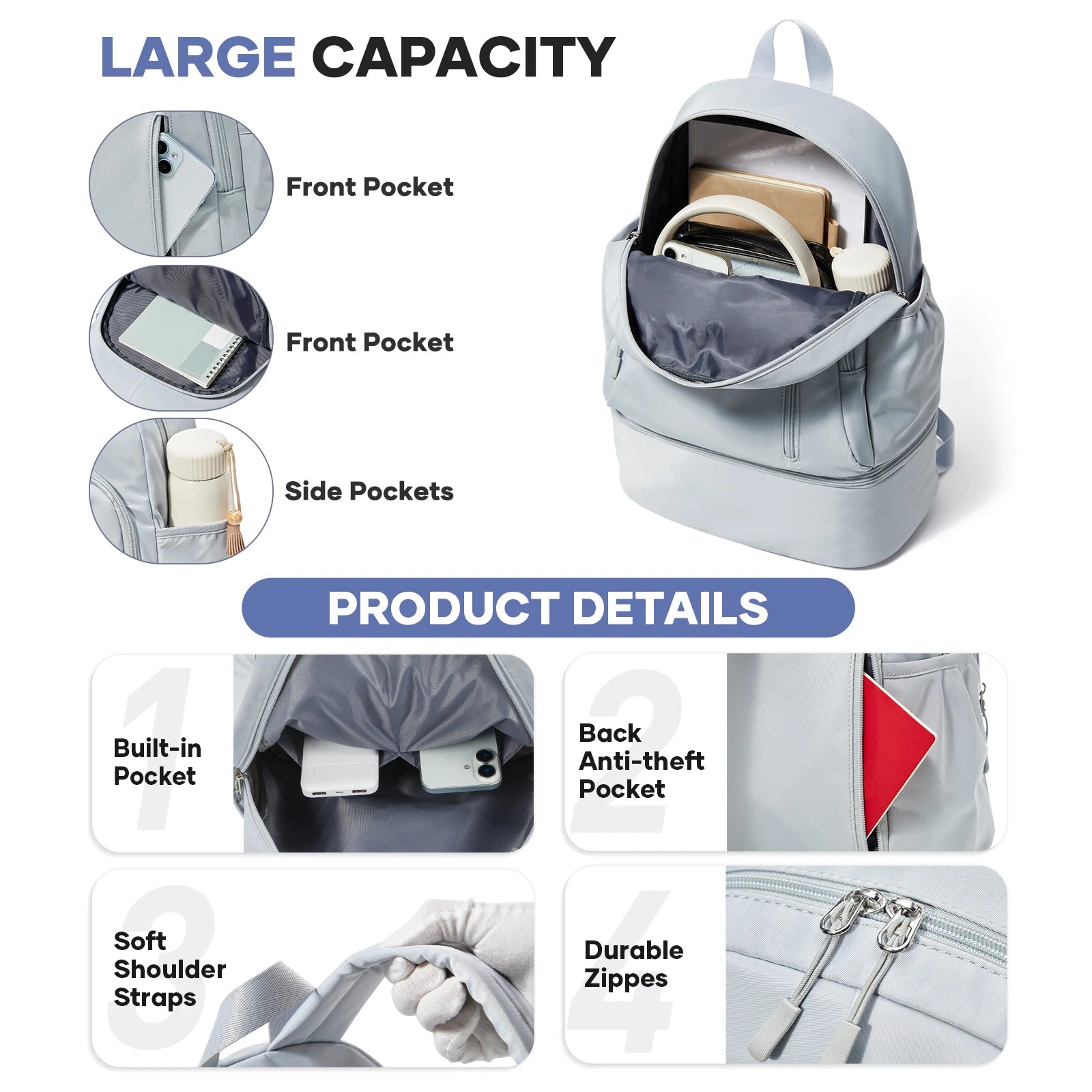 Sports Backpack for Women Men Gym Backpack with Shoe Compartment Foldable Travel Backpack Waterproof Sport Bag for Swimming Yoga