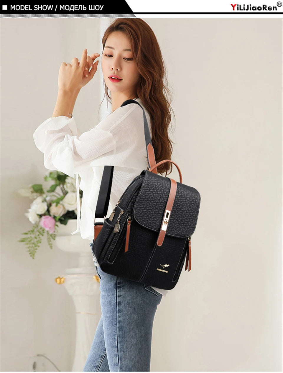 Fashion Backpacks Female High Quality Leather Bagpack for Women Rucksacks Large Capacity School Bag Ladies Travel Bags Mochilas
