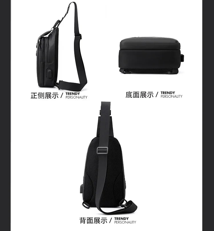 Men’s Waterproof Nylon Crossbody Chest Bag – Casual Anti-Splash Shoulder Sling Backpack
