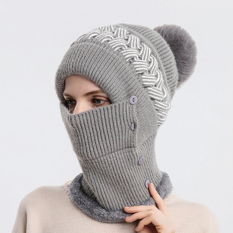 2-in-1 Winter Knit Beanie with Scarf Mask