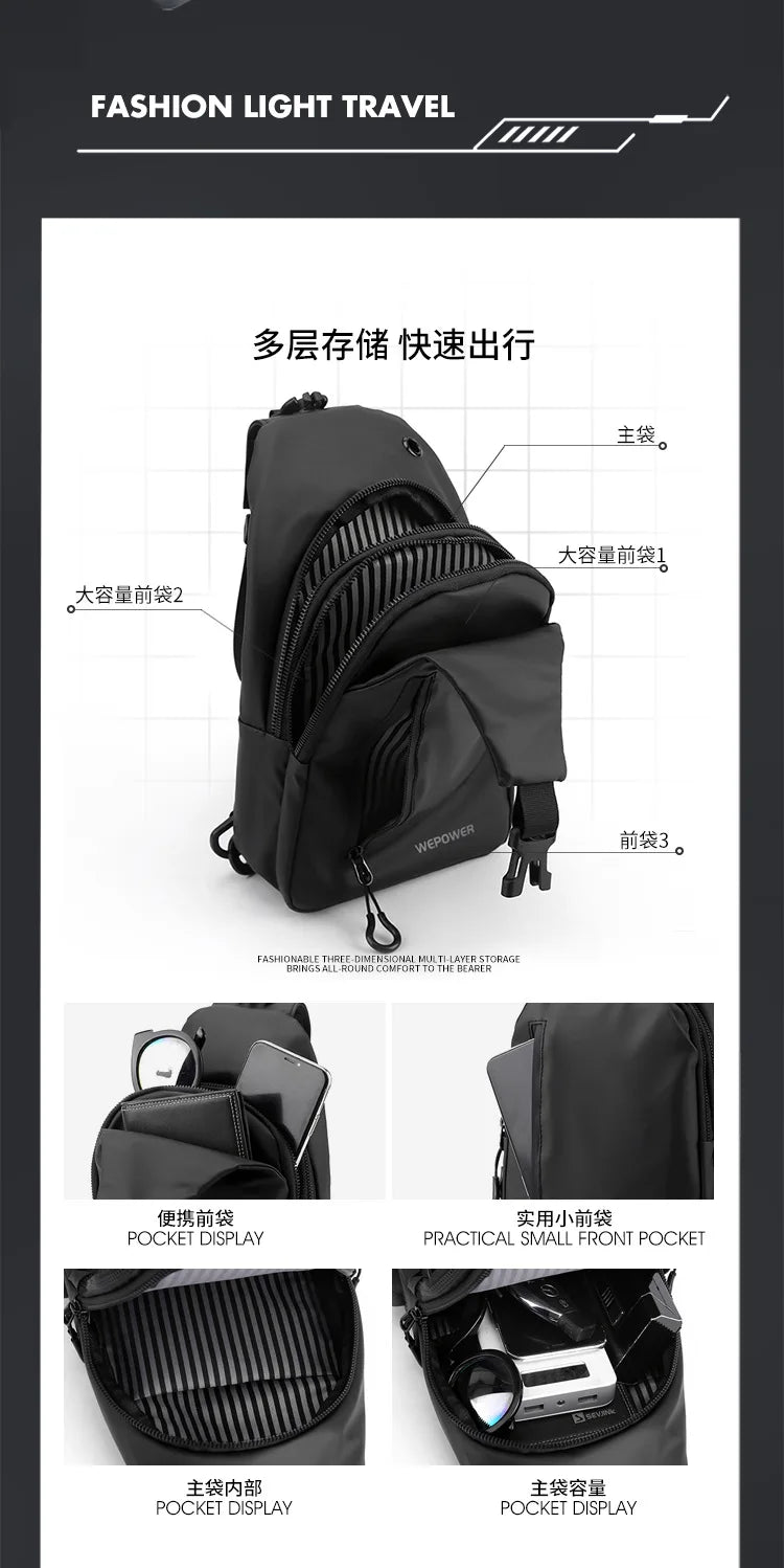 Men’s Waterproof Nylon Crossbody Chest Bag – Casual Anti-Splash Shoulder Sling Backpack