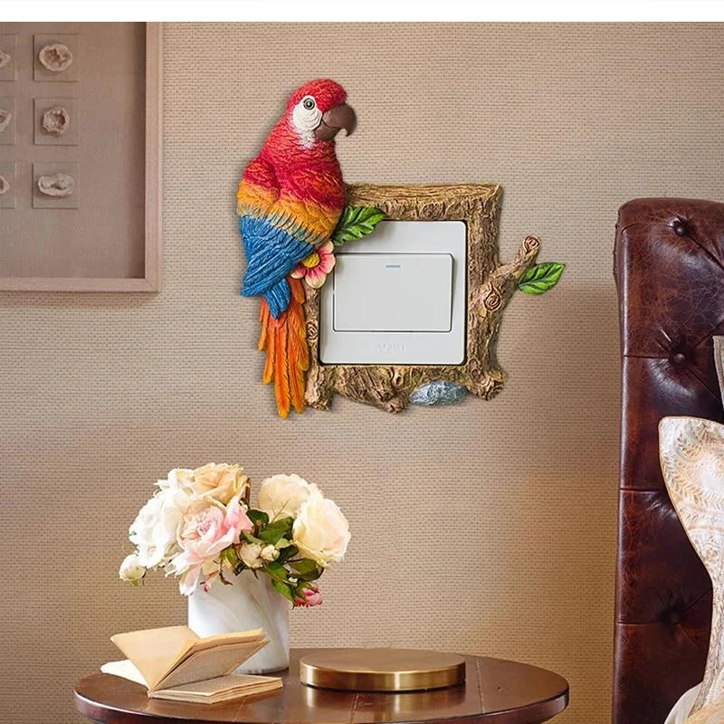 Nordic Art Parrot Switch Sticker - Resin Wall Socket Cover