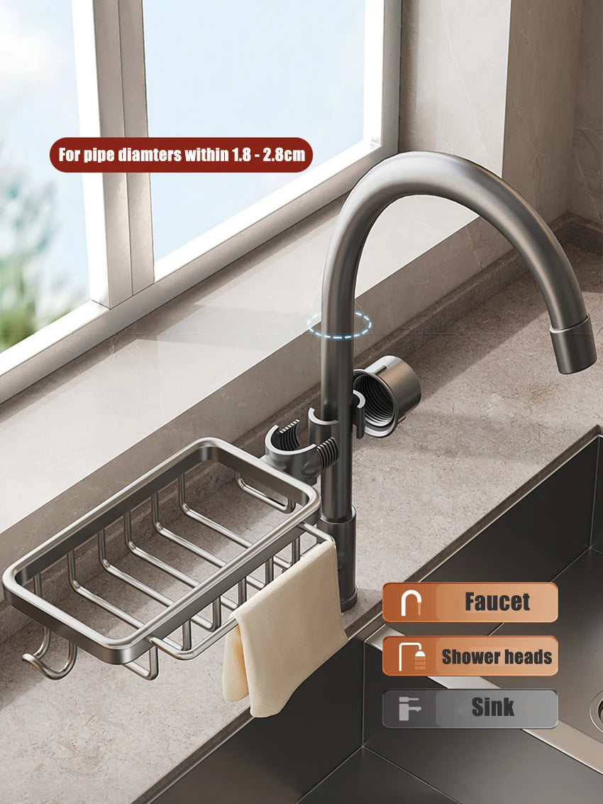 Rust-Proof Kitchen Faucet Drainer Rack & Soap Organizer